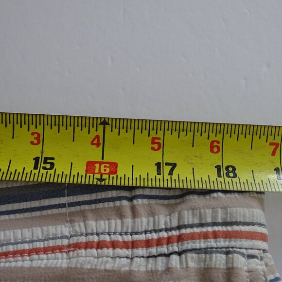 Onia Striped Swim Board Shorts Men Size L Zipper Fly Cream Gray Tan Pockets - Picture 9 of 12